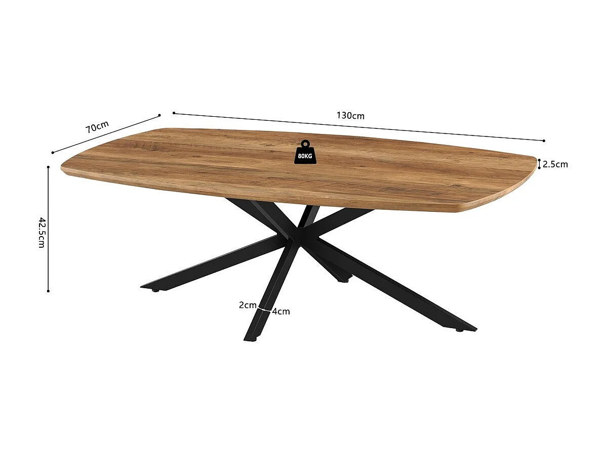 Table basse TUNIS – Coloris bois de manguier – Table basse rectangulaire 130x70 cm – MDF & métal – Design original