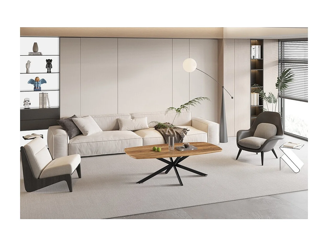 Table basse TUNIS – Coloris bois de manguier – Table basse rectangulaire 130x70 cm – MDF & métal – Design original