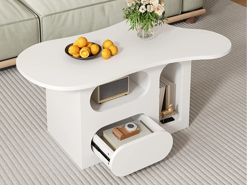 Couchtisch 97×45×43,5 cm - mit offenem Staufach - mit 1 Schublade - weiß