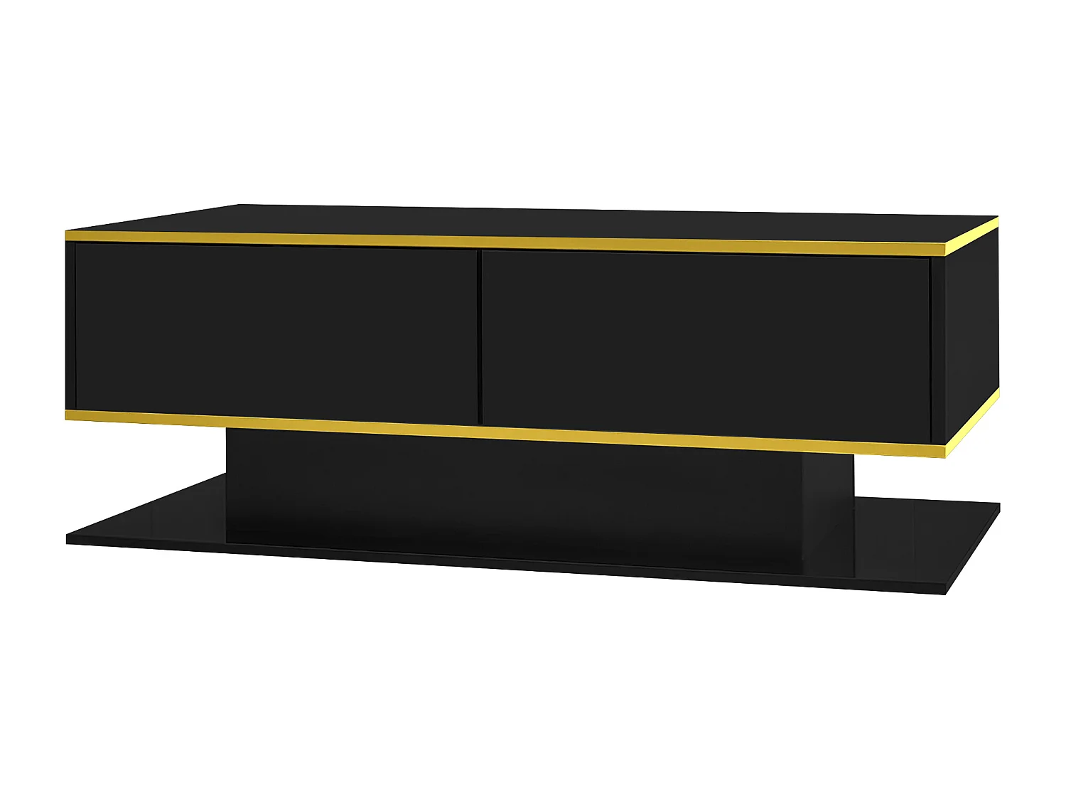 Table basse LED moderne - Finition brillante - Avec 3 tiroirs - Avec éclairage LED - Noir