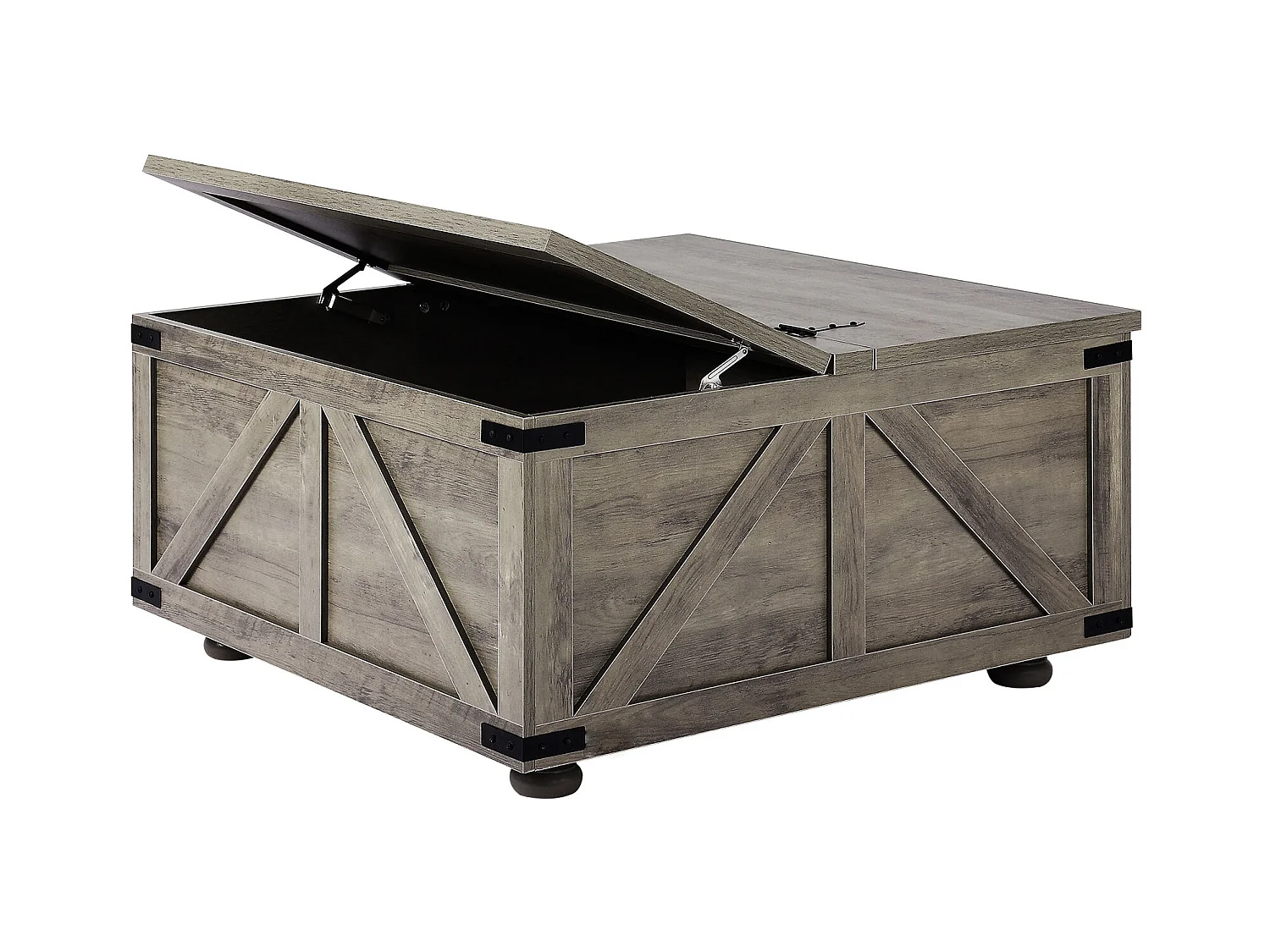 Table Basse SucceBuy, 914 mm, Table Carrée à Charnières avec Grand Compartiment de Rangement, Gris-Marron, pour Salon, Chambre, Appartement, Studio