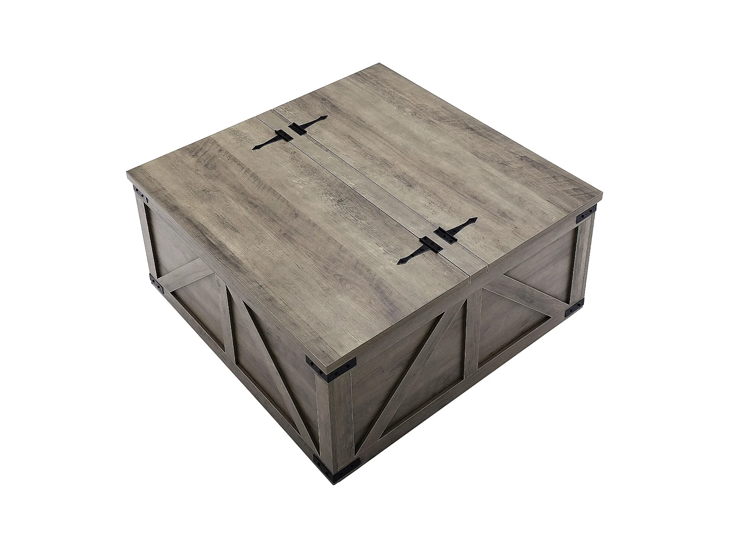 Table Basse SucceBuy, 914 mm, Table Carrée à Charnières avec Grand Compartiment de Rangement, Gris-Marron, pour Salon, Chambre, Appartement, Studio