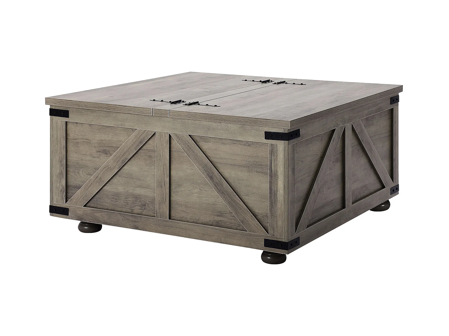 Table Basse SucceBuy, 914 mm, Table Carrée à Charnières avec Grand Compartiment de Rangement, Gris-Marron, pour Salon, Chambre, Appartement, Studio