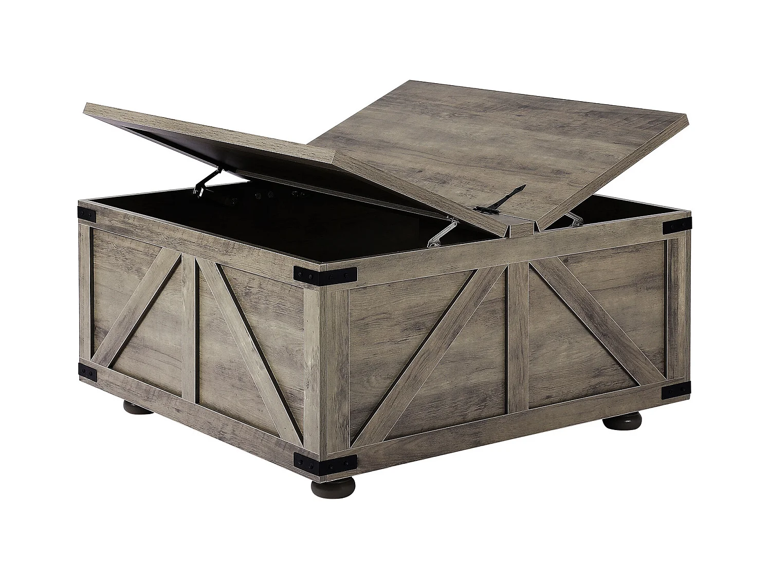 Table Basse SucceBuy, 914 mm, Table Carrée à Charnières avec Grand Compartiment de Rangement, Gris-Marron, pour Salon, Chambre, Appartement, Studio