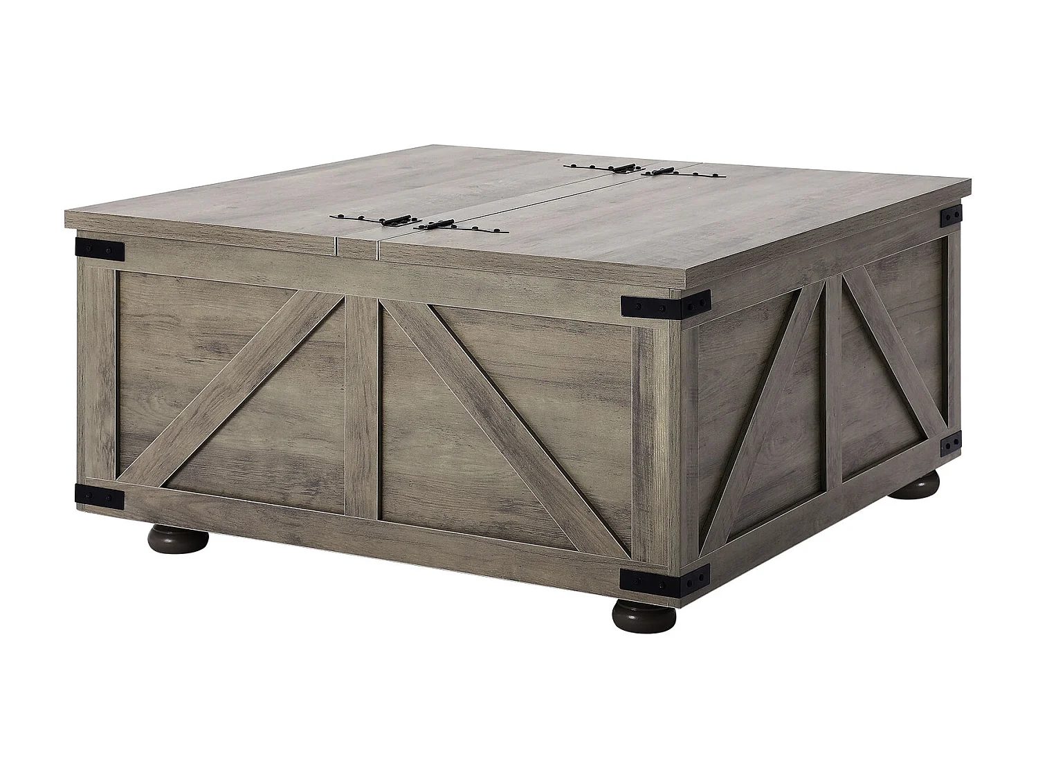 Table Basse SucceBuy, 914 mm, Table Carrée à Charnières avec Grand Compartiment de Rangement, Gris-Marron, pour Salon, Chambre, Appartement, Studio