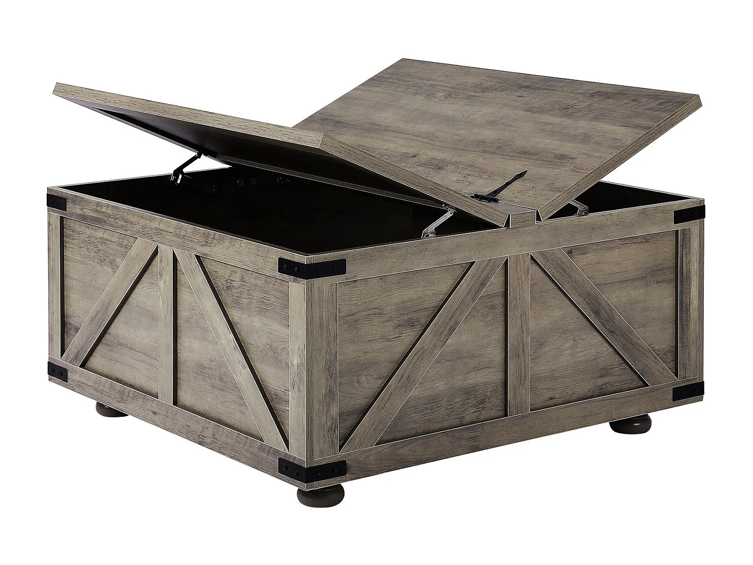 Table Basse SucceBuy, 914 mm, Table Carrée à Charnières avec Grand Compartiment de Rangement, Gris-Marron, pour Salon, Chambre, Appartement, Studio