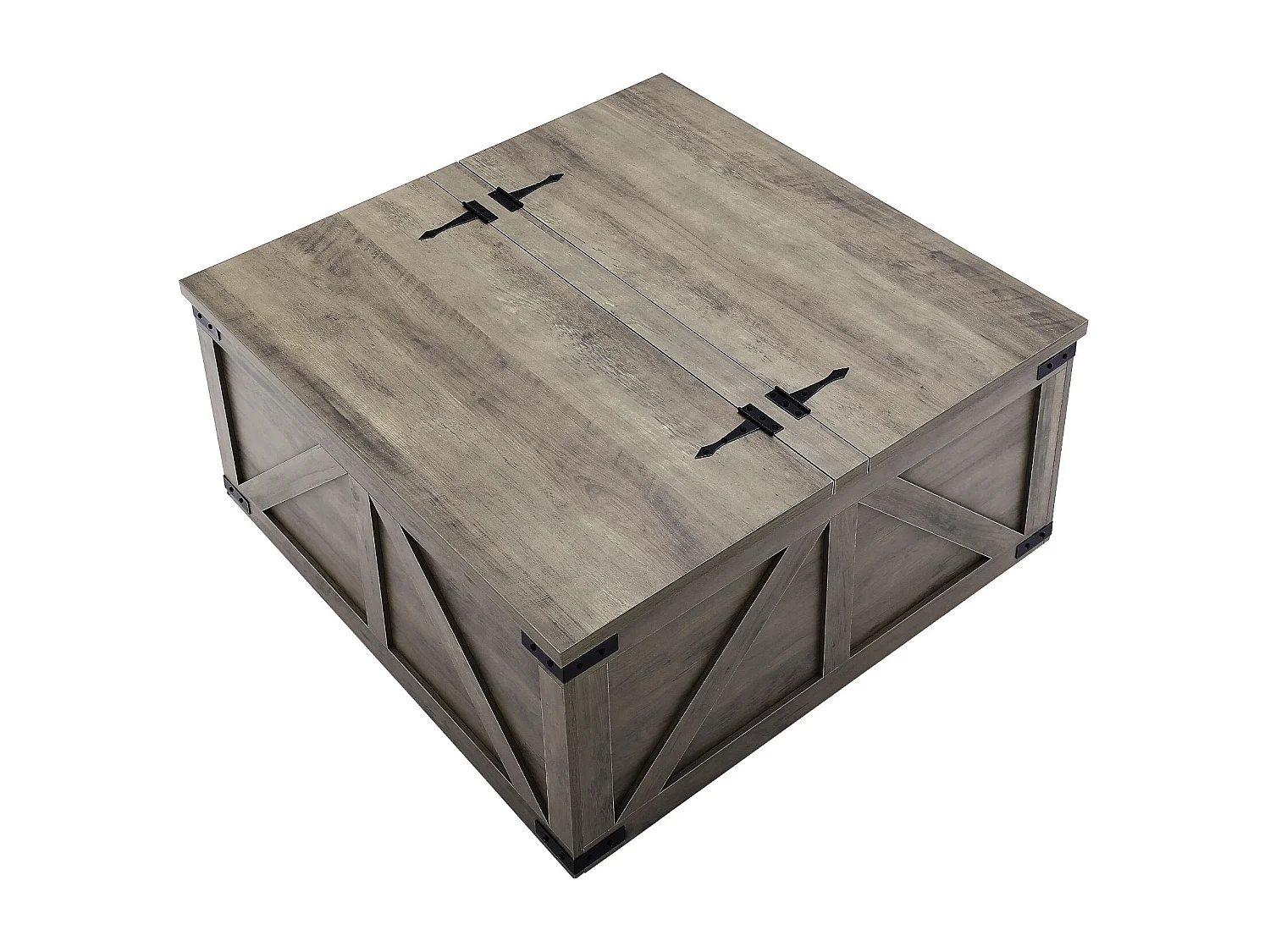 Table Basse SucceBuy, 914 mm, Table Carrée à Charnières avec Grand Compartiment de Rangement, Gris-Marron, pour Salon, Chambre, Appartement, Studio