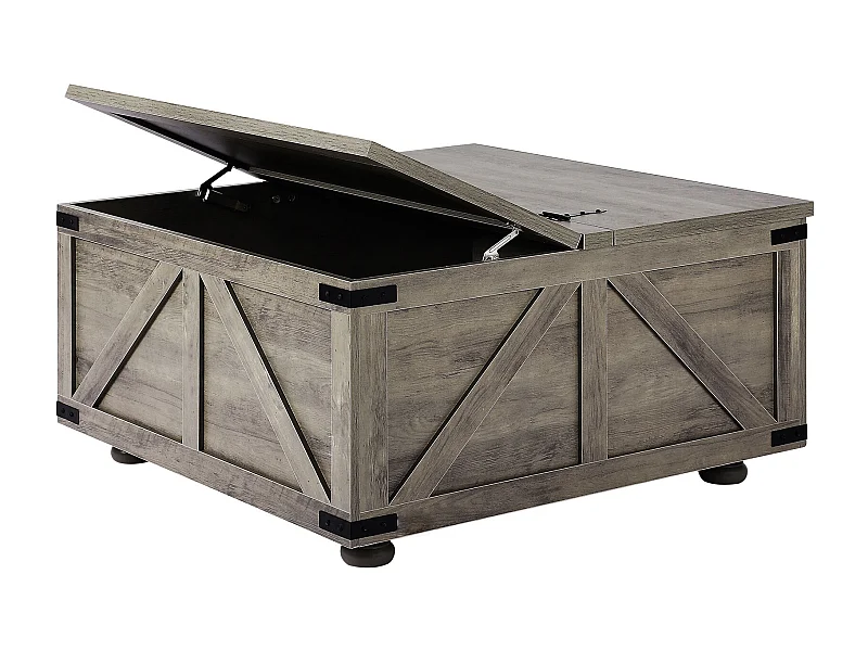 Table Basse SucceBuy, 914 mm, Table Carrée à Charnières avec Grand Compartiment de Rangement, Gris-Marron, pour Salon, Chambre, Appartement, Studio