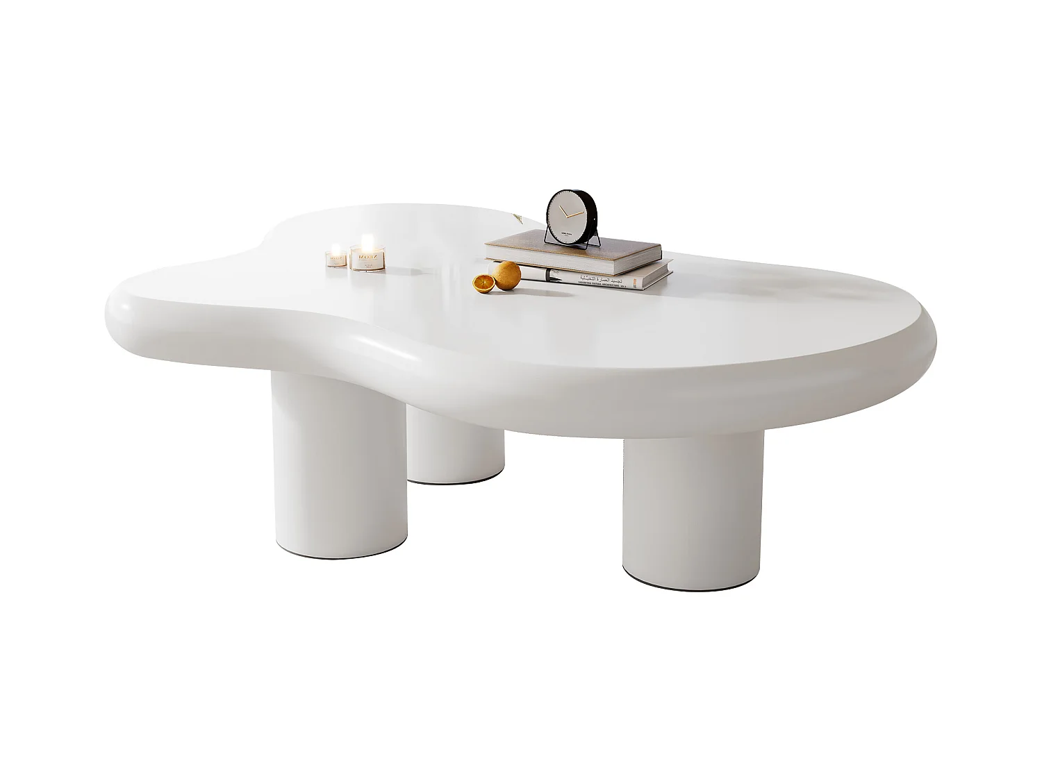 Nieregularny stolik kawowy w kształcie chmury - Biały stolik kawowy z blatem z płyty MDF i filcową podkładką - 97x67x32 cm