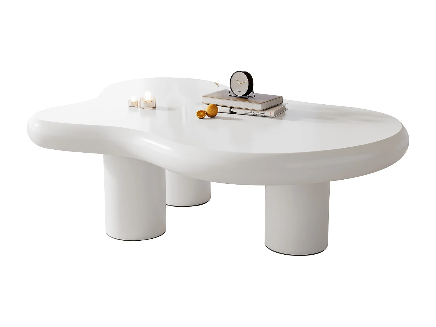 Table basse irrégulière en forme de nuage - Table basse blanche avec plateau en MDF et patin en feutre - 97x67x32cm