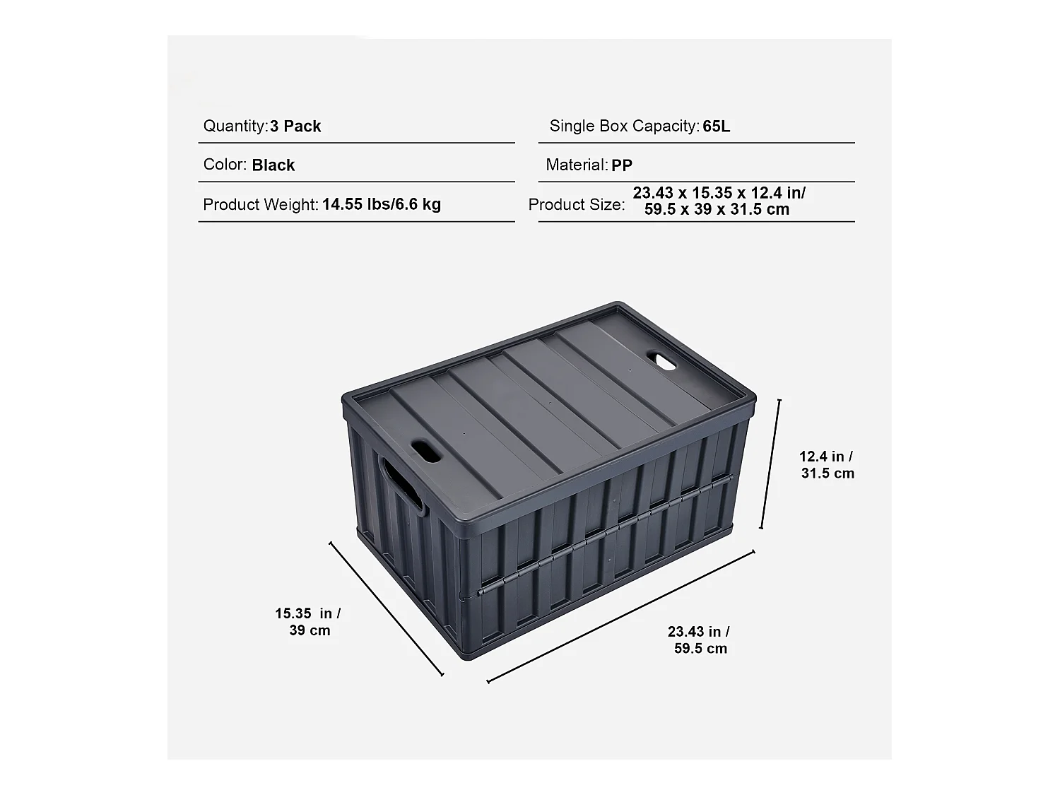 Bacs de Rangement SucceBuy Pliables SucceBuy 65 L, Lot de 3 avec Couvercles, Empilables et Pliables