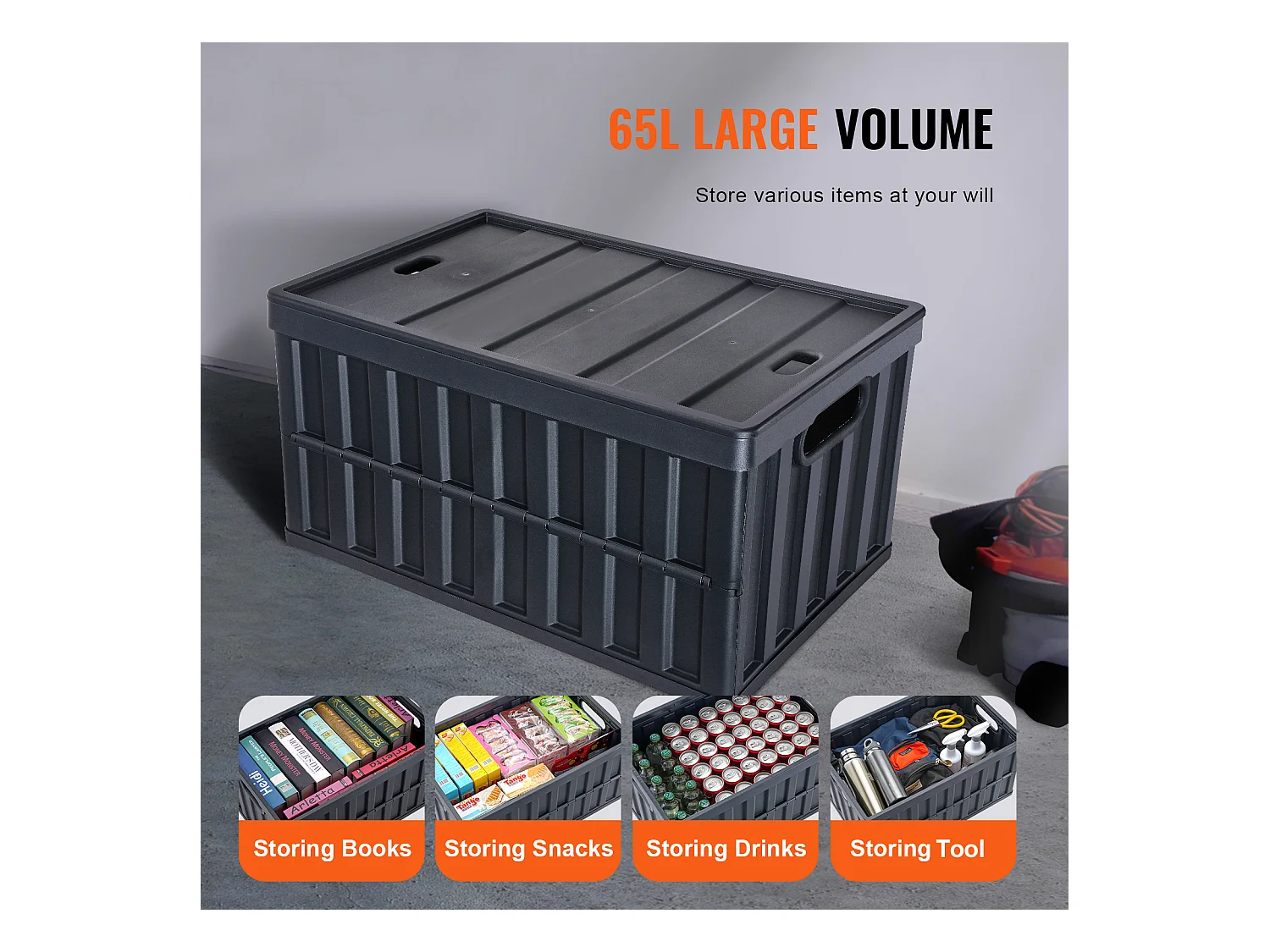 Bacs de Rangement SucceBuy Pliables SucceBuy 65 L, Lot de 3 avec Couvercles, Empilables et Pliables