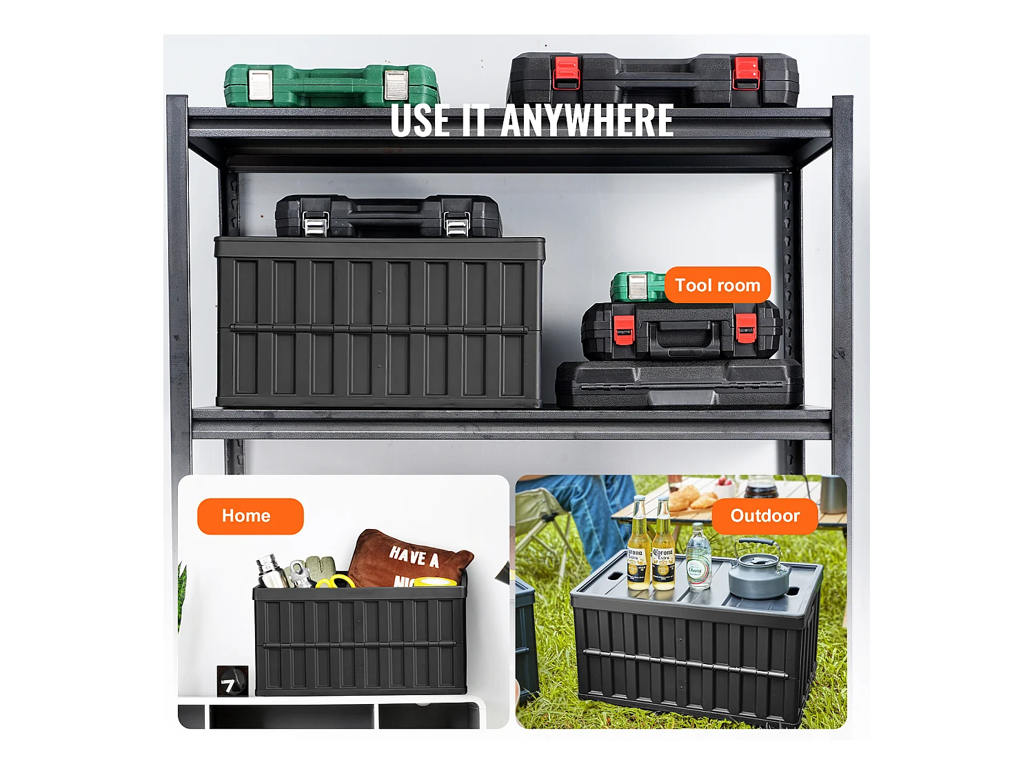 Bacs de Rangement SucceBuy Pliables SucceBuy 65 L, Lot de 3 avec Couvercles, Empilables et Pliables