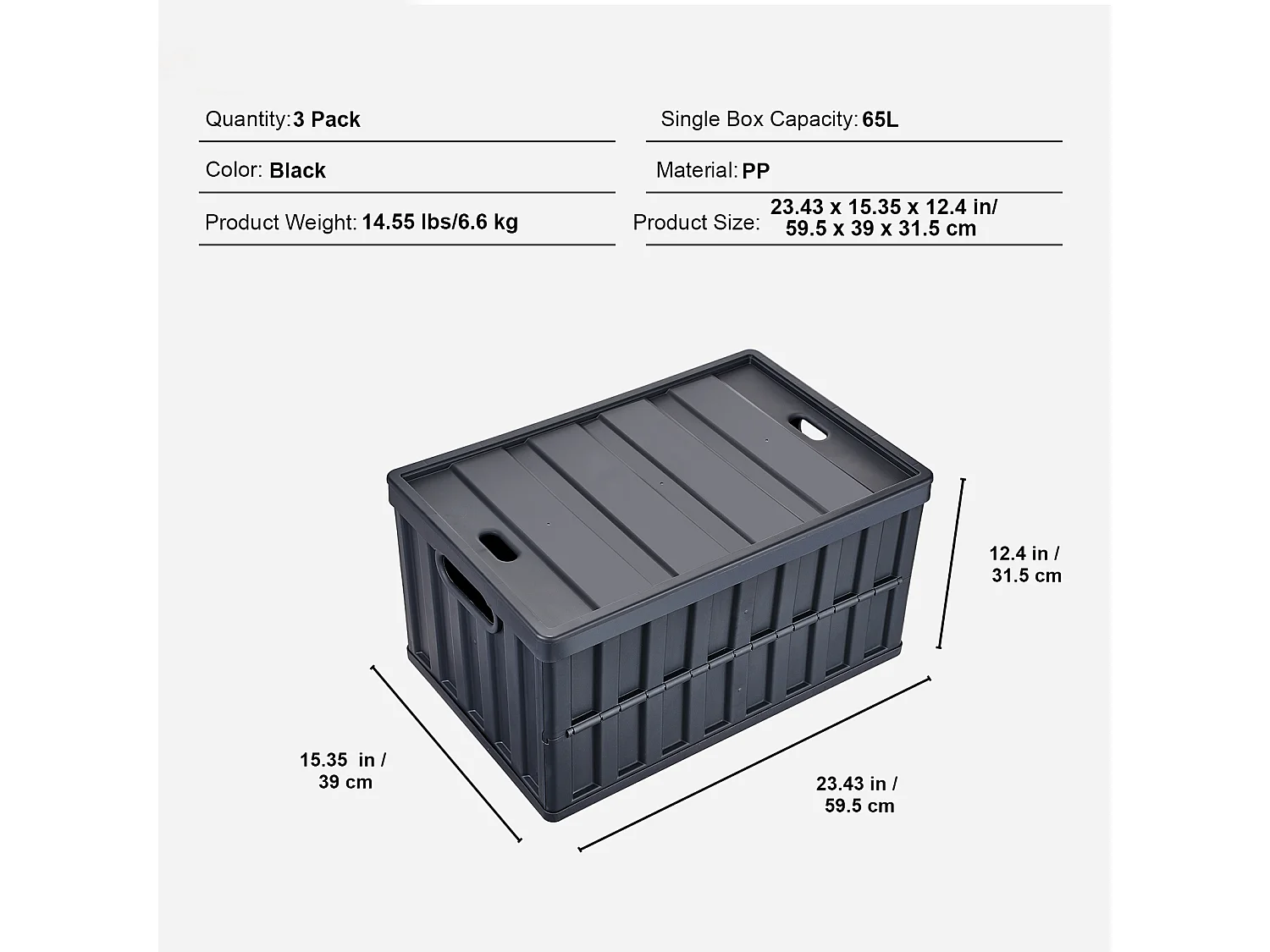 Bacs de Rangement SucceBuy Pliables SucceBuy 65 L, Lot de 3 avec Couvercles, Empilables et Pliables