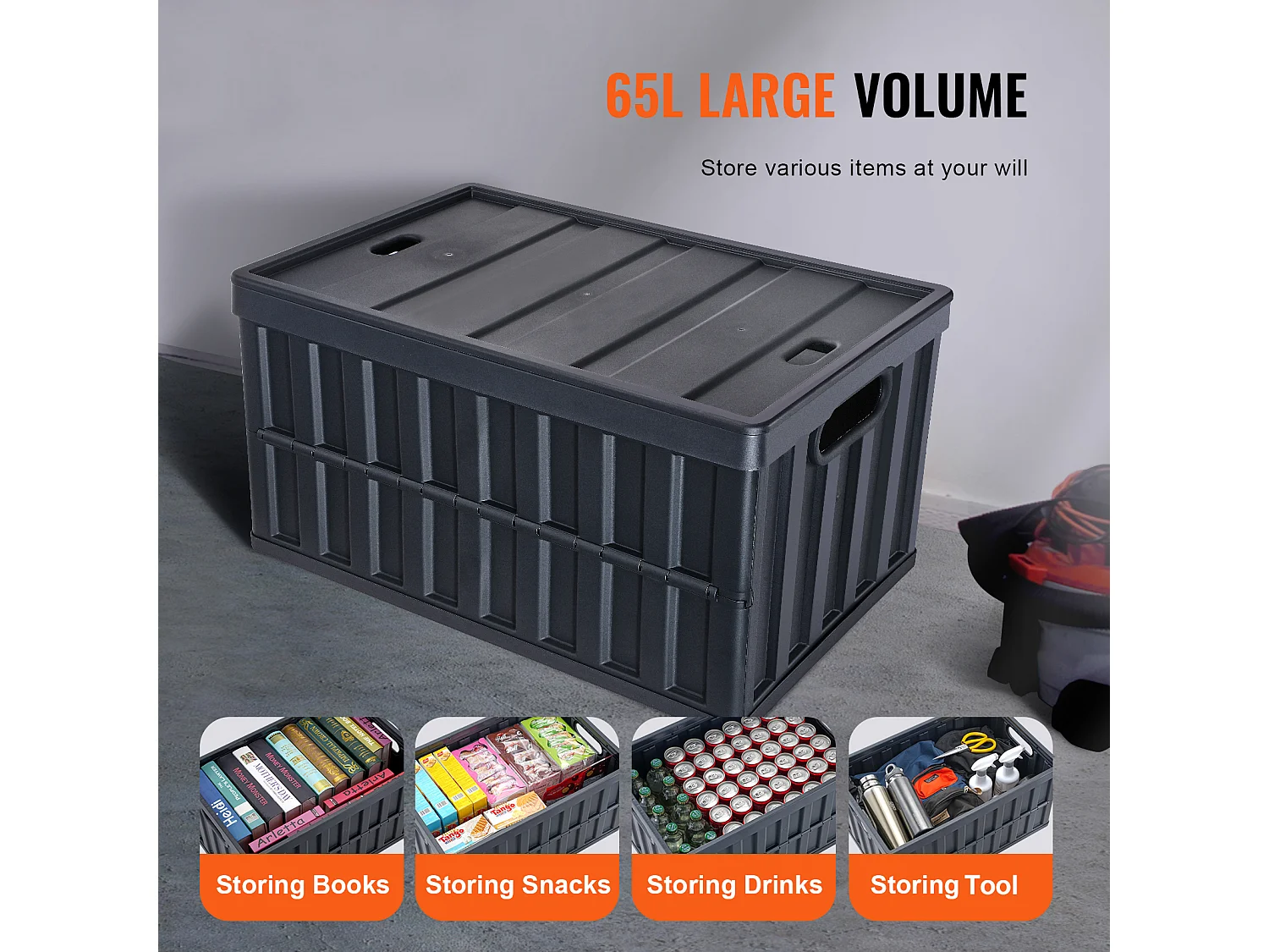 Bacs de Rangement SucceBuy Pliables SucceBuy 65 L, Lot de 3 avec Couvercles, Empilables et Pliables