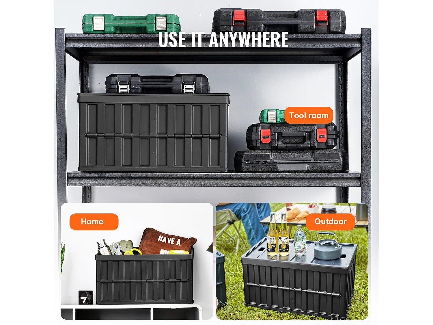 Bacs de Rangement SucceBuy Pliables SucceBuy 65 L, Lot de 3 avec Couvercles, Empilables et Pliables