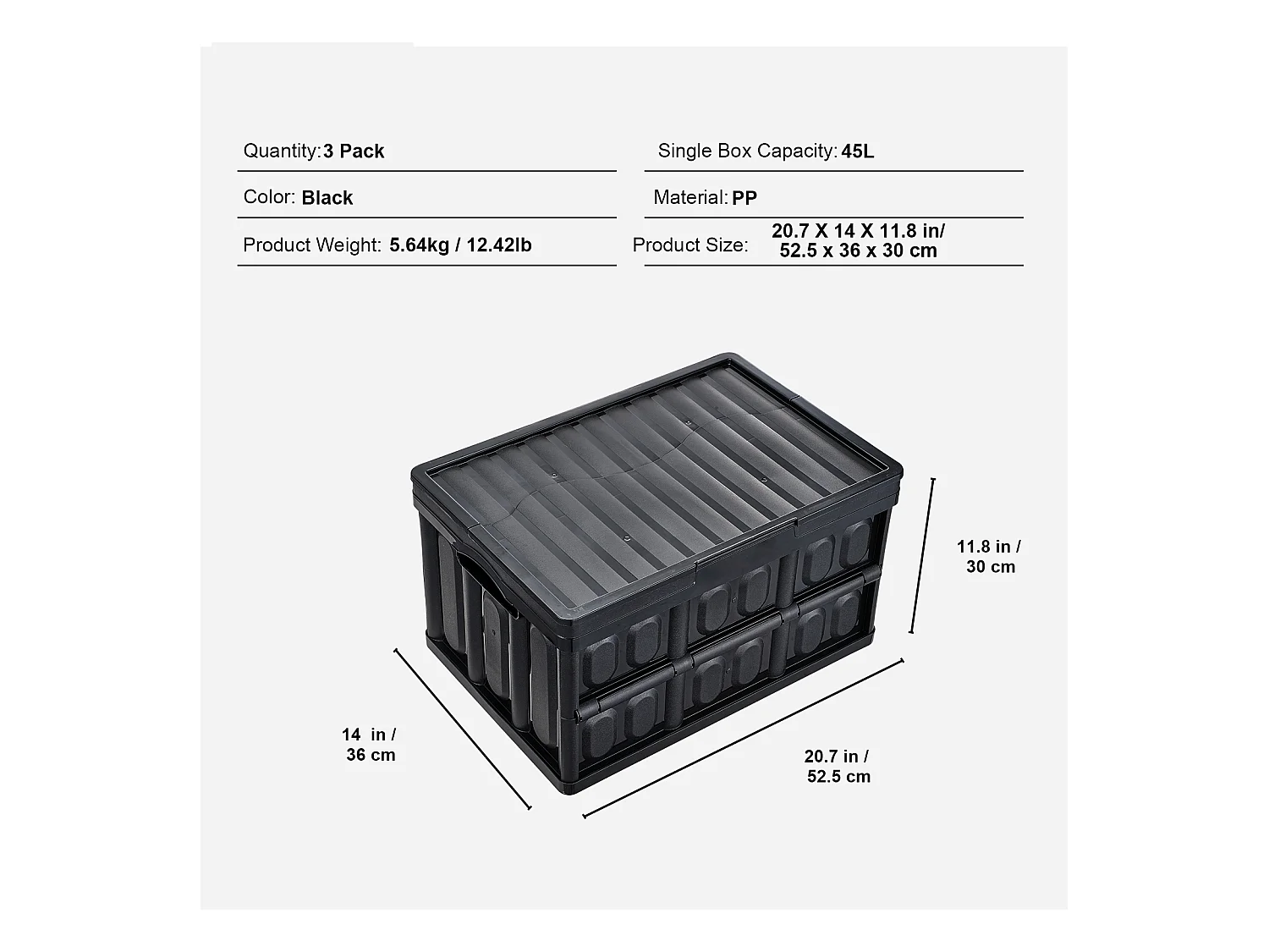 Bacs de Rangement Pliables SucceBuy 45 L avec Couvercles, Lot de 3, Conteneurs Empilables