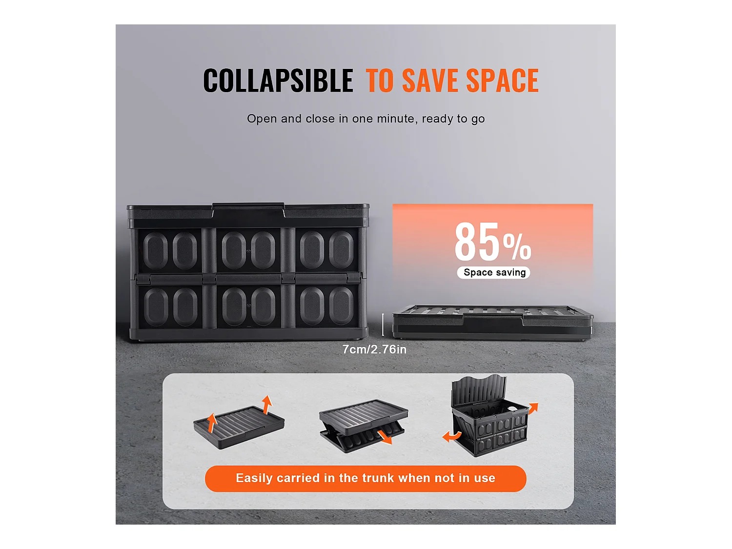 Bacs de Rangement Pliables SucceBuy 45 L avec Couvercles, Lot de 3, Conteneurs Empilables