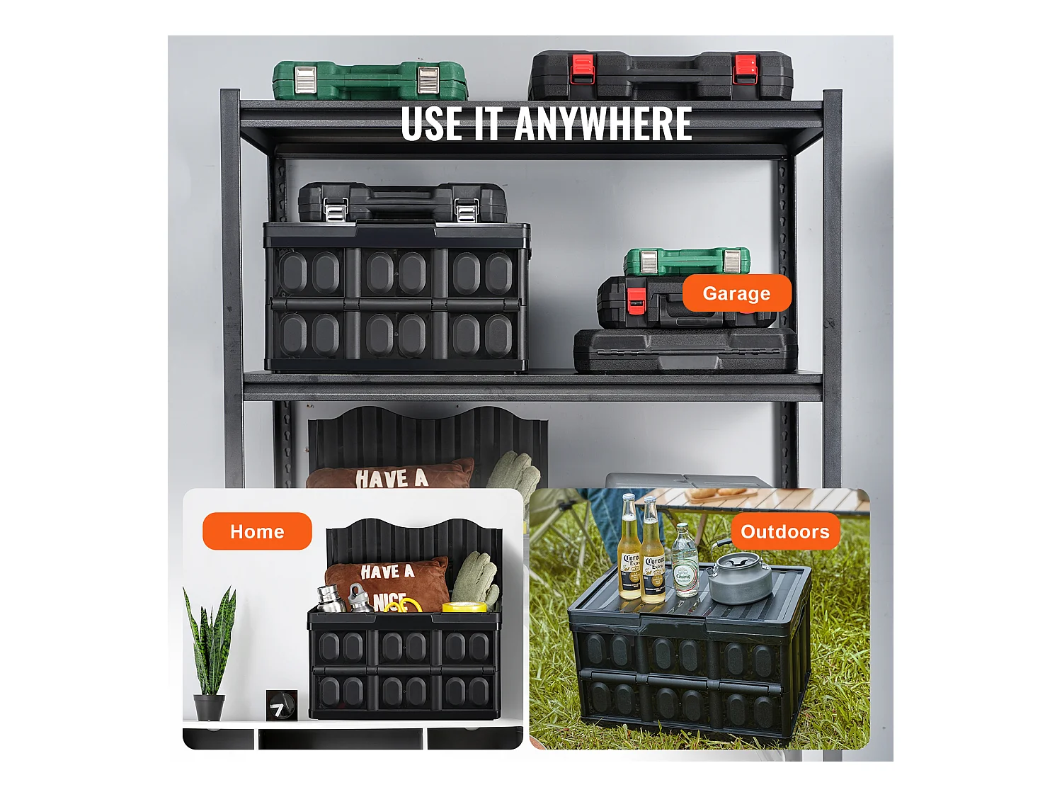 Bacs de Rangement Pliables SucceBuy 45 L avec Couvercles, Lot de 3, Conteneurs Empilables