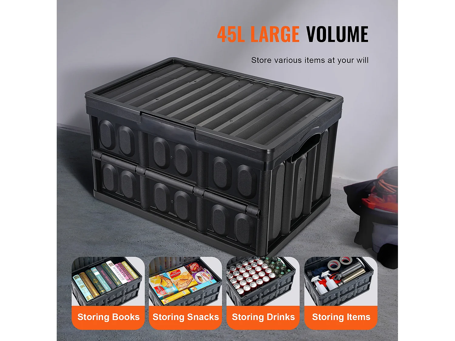 Bacs de Rangement Pliables SucceBuy 45 L avec Couvercles, Lot de 3, Conteneurs Empilables