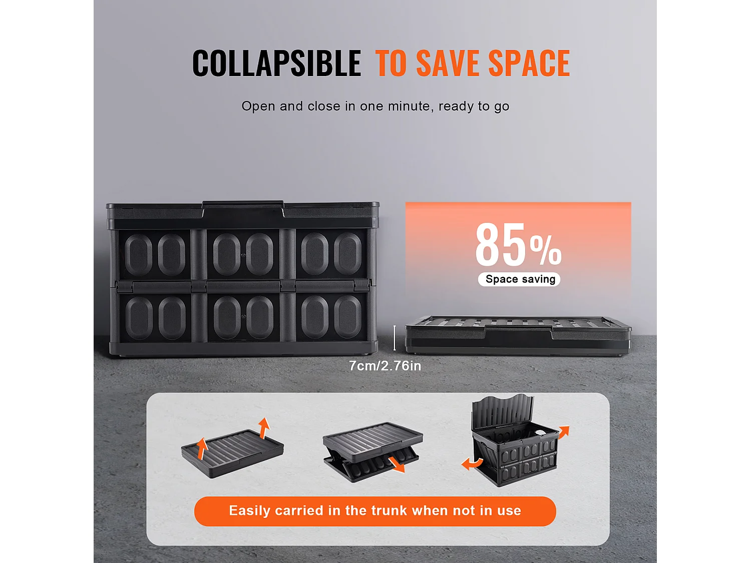 Bacs de Rangement Pliables SucceBuy 45 L avec Couvercles, Lot de 3, Conteneurs Empilables