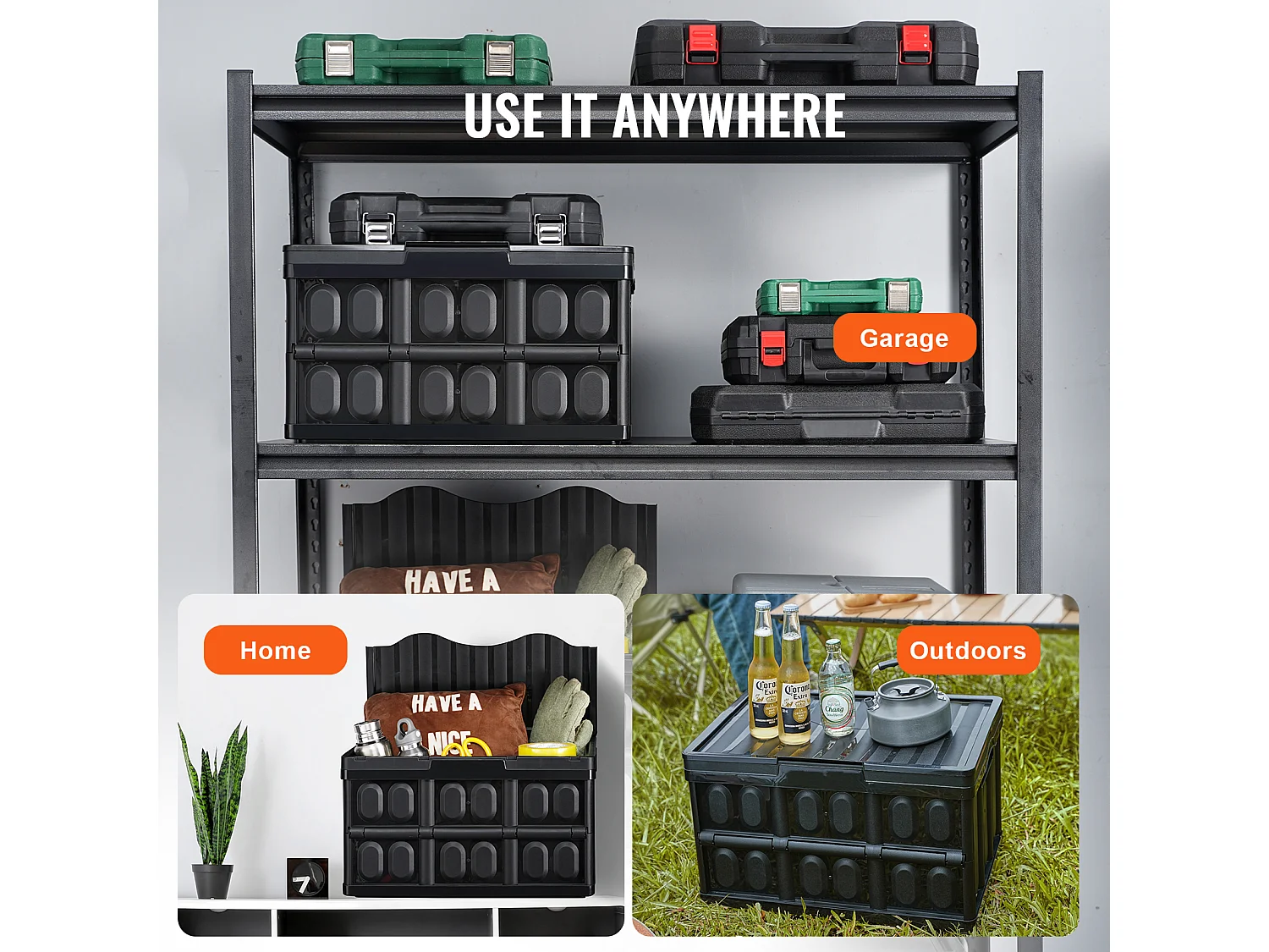 Bacs de Rangement Pliables SucceBuy 45 L avec Couvercles, Lot de 3, Conteneurs Empilables