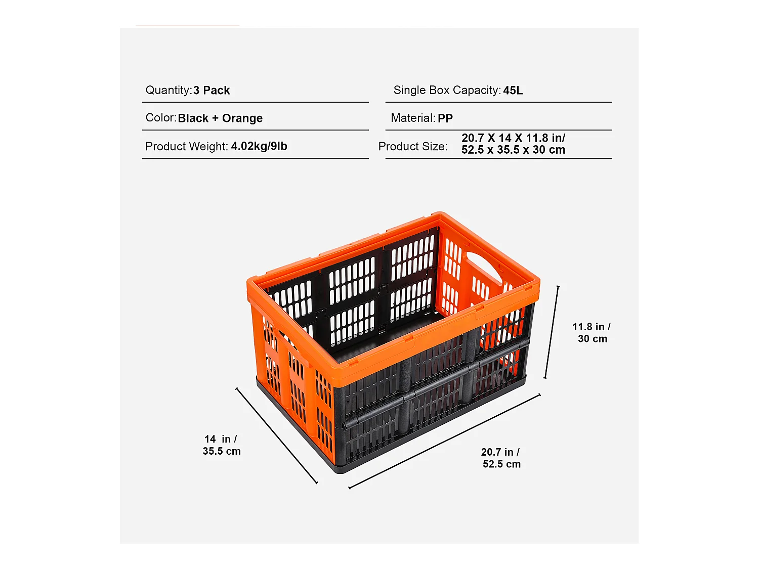 Paniers de Rangement SucceBuy Pliables, 45 L, Plastique Pliable, Lot de 3, Empilables - Solution Pratique pour Trier et Ranger Vos Effets