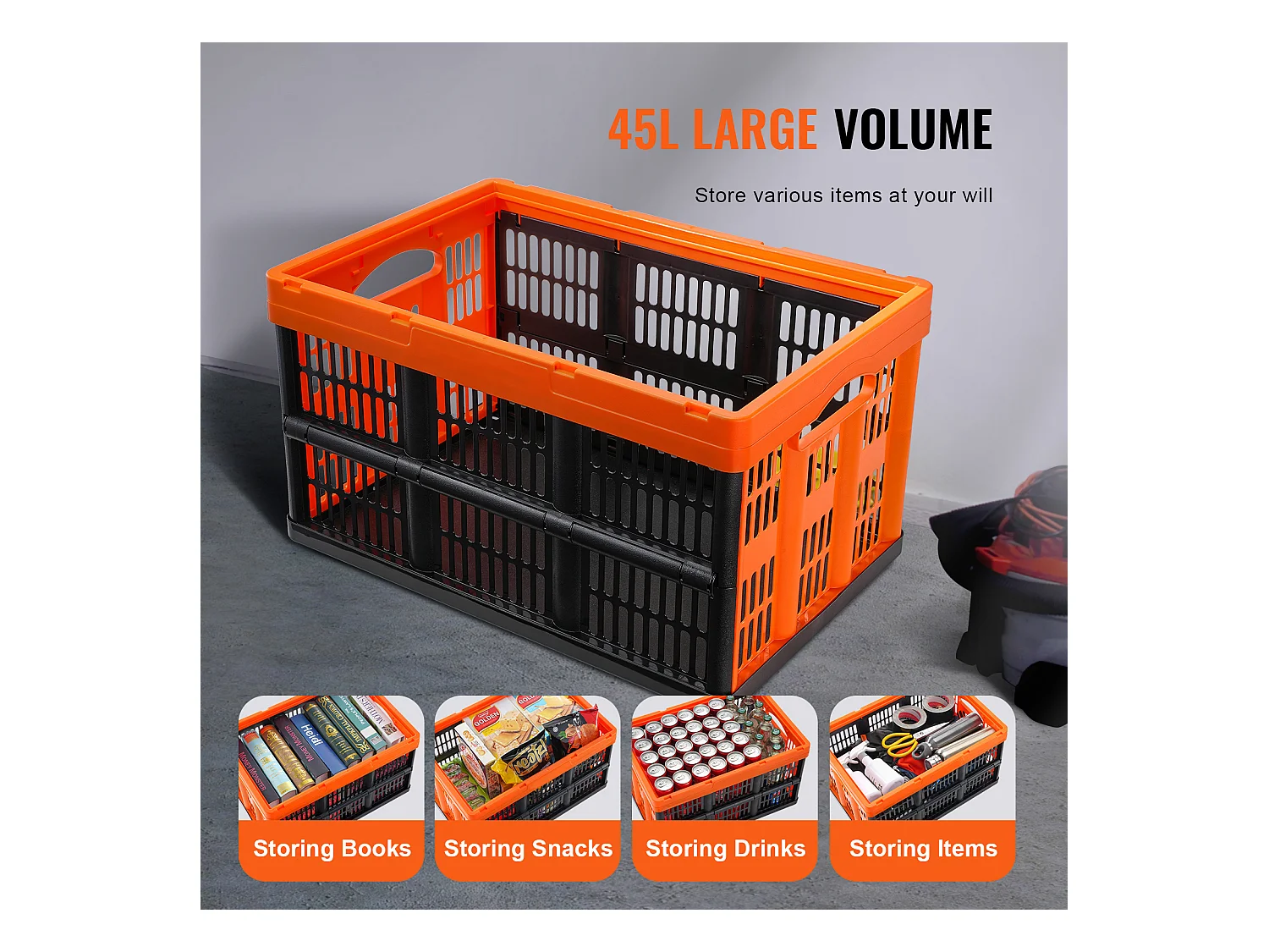 Paniers de Rangement SucceBuy Pliables, 45 L, Plastique Pliable, Lot de 3, Empilables - Solution Pratique pour Trier et Ranger Vos Effets