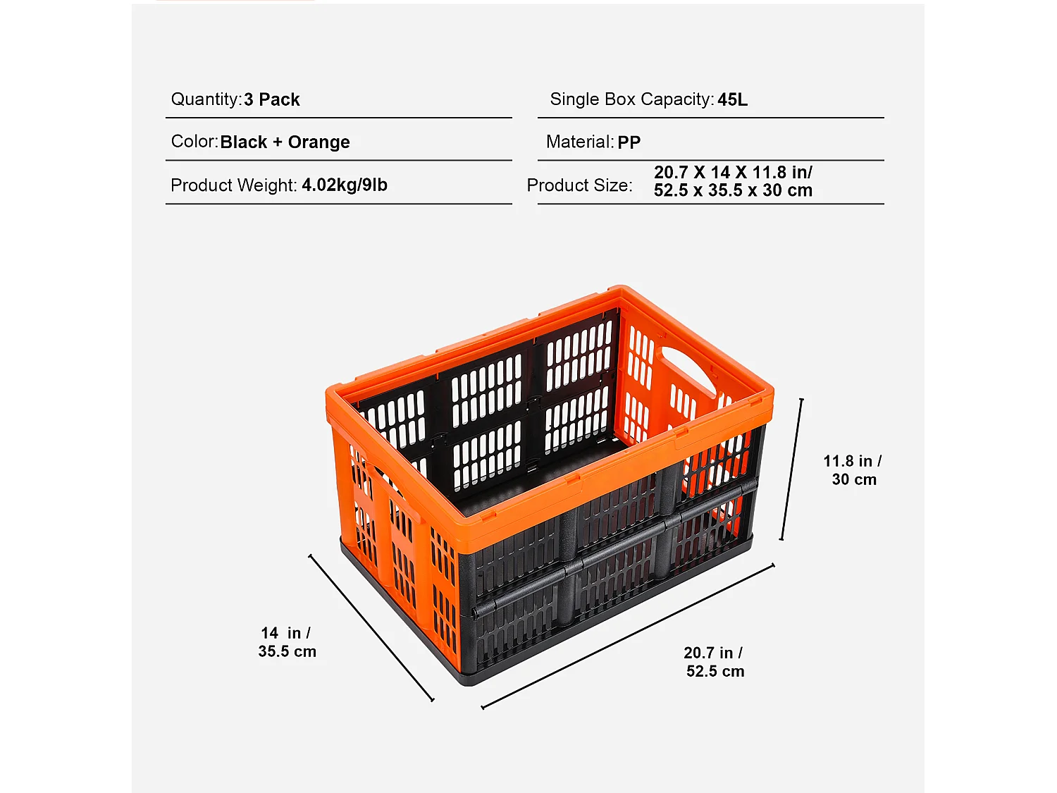Paniers de Rangement SucceBuy Pliables, 45 L, Plastique Pliable, Lot de 3, Empilables - Solution Pratique pour Trier et Ranger Vos Effets