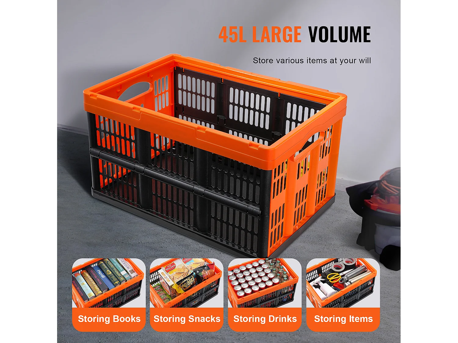 Paniers de Rangement SucceBuy Pliables, 45 L, Plastique Pliable, Lot de 3, Empilables - Solution Pratique pour Trier et Ranger Vos Effets