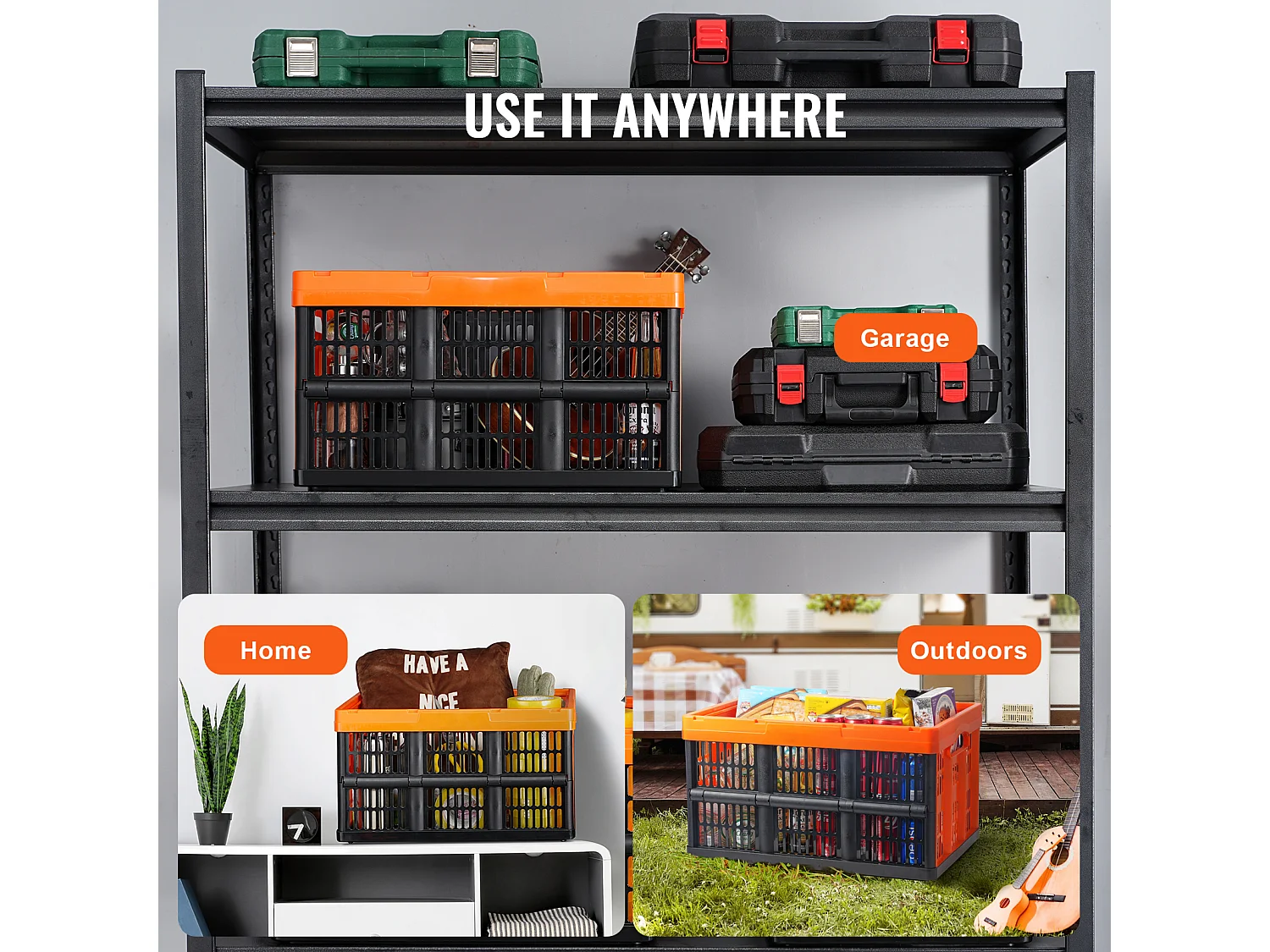 Paniers de Rangement SucceBuy Pliables, 45 L, Plastique Pliable, Lot de 3, Empilables - Solution Pratique pour Trier et Ranger Vos Effets