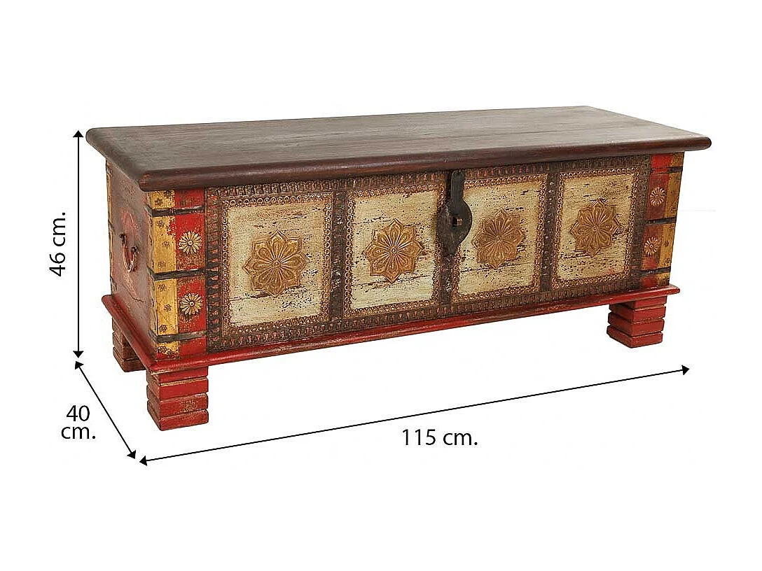 Geschnitzte Holztruhe 115x40x46 Braun