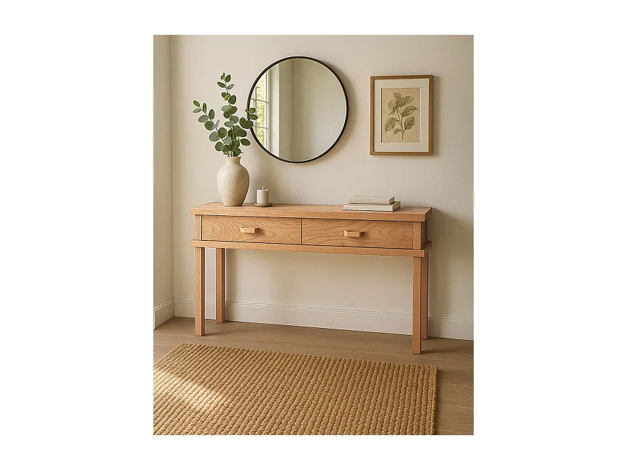 Nara- Console en bois avec 2 tiroirs 130 cm