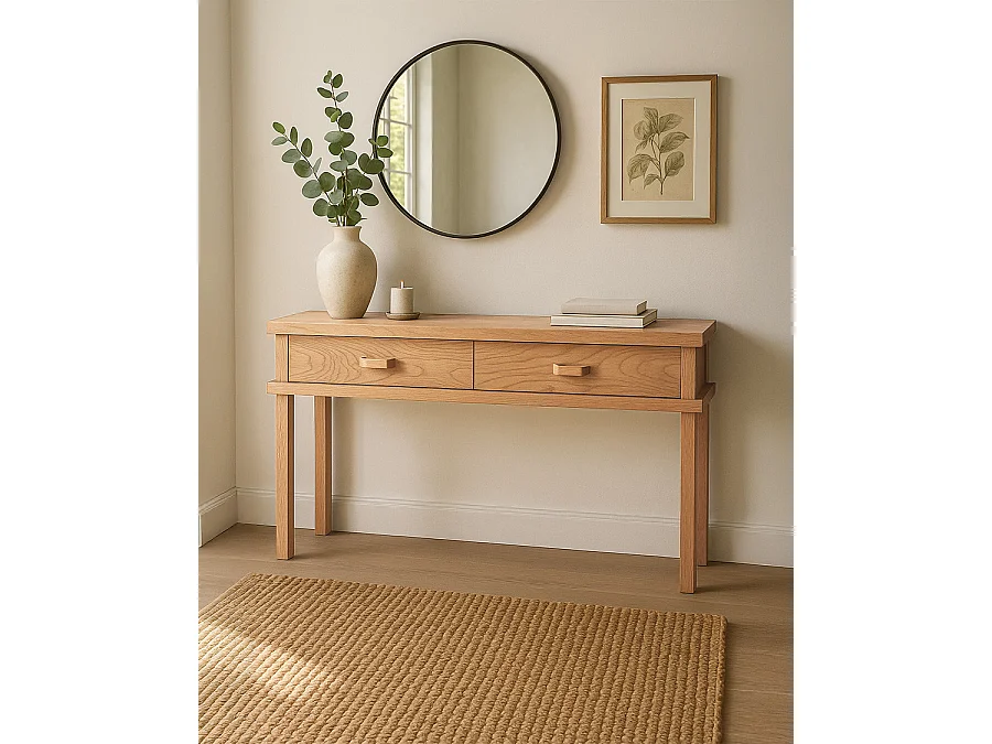 Nara- Console en bois avec 2 tiroirs 130 cm