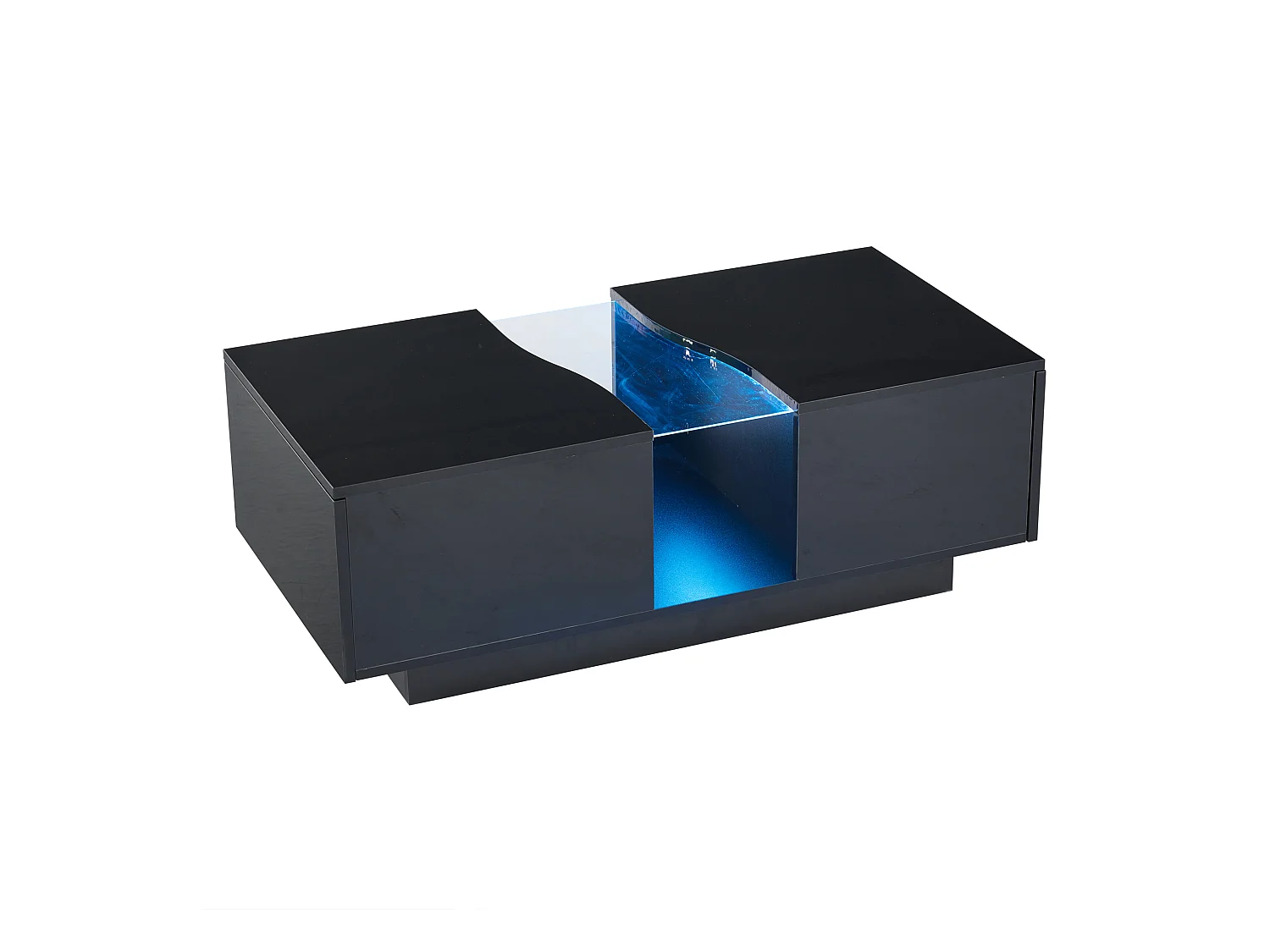 Salontafel met 2 lades en LED, gemaakt van MDF en acryl, in glanzend zwarte lak