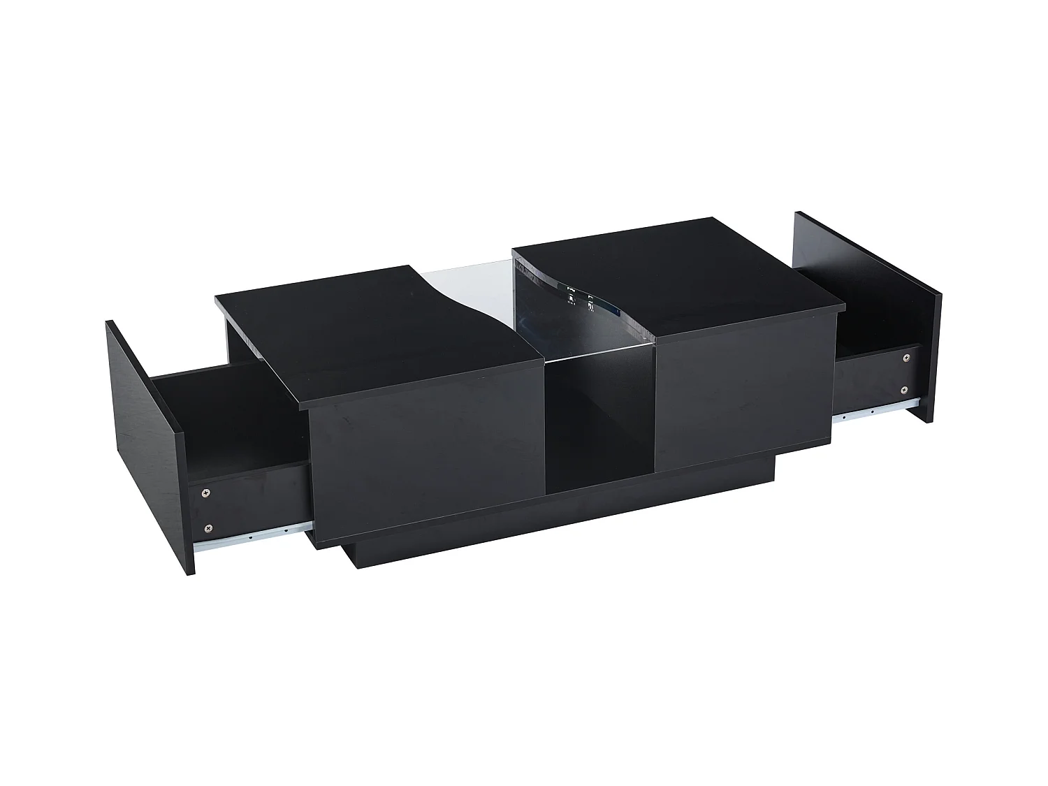 Salontafel met 2 lades en LED, gemaakt van MDF en acryl, in glanzend zwarte lak