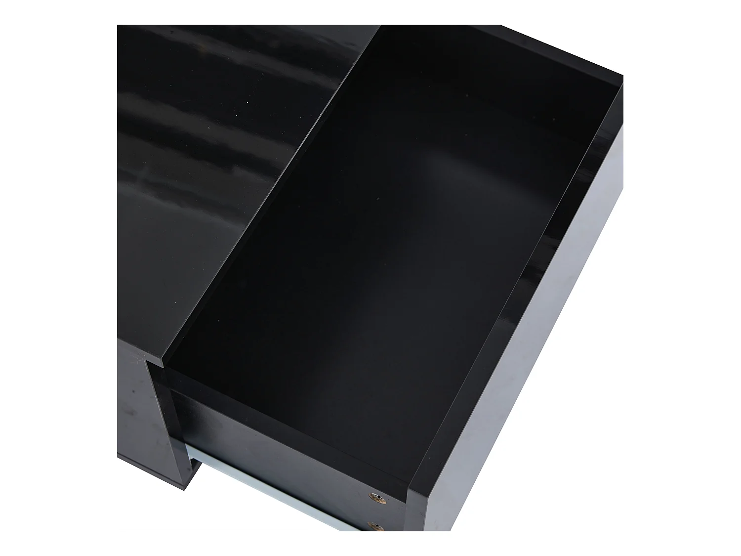 Table basse avec 2 tiroirs et LED, en MDF et acrylique, en noir laqué brillant