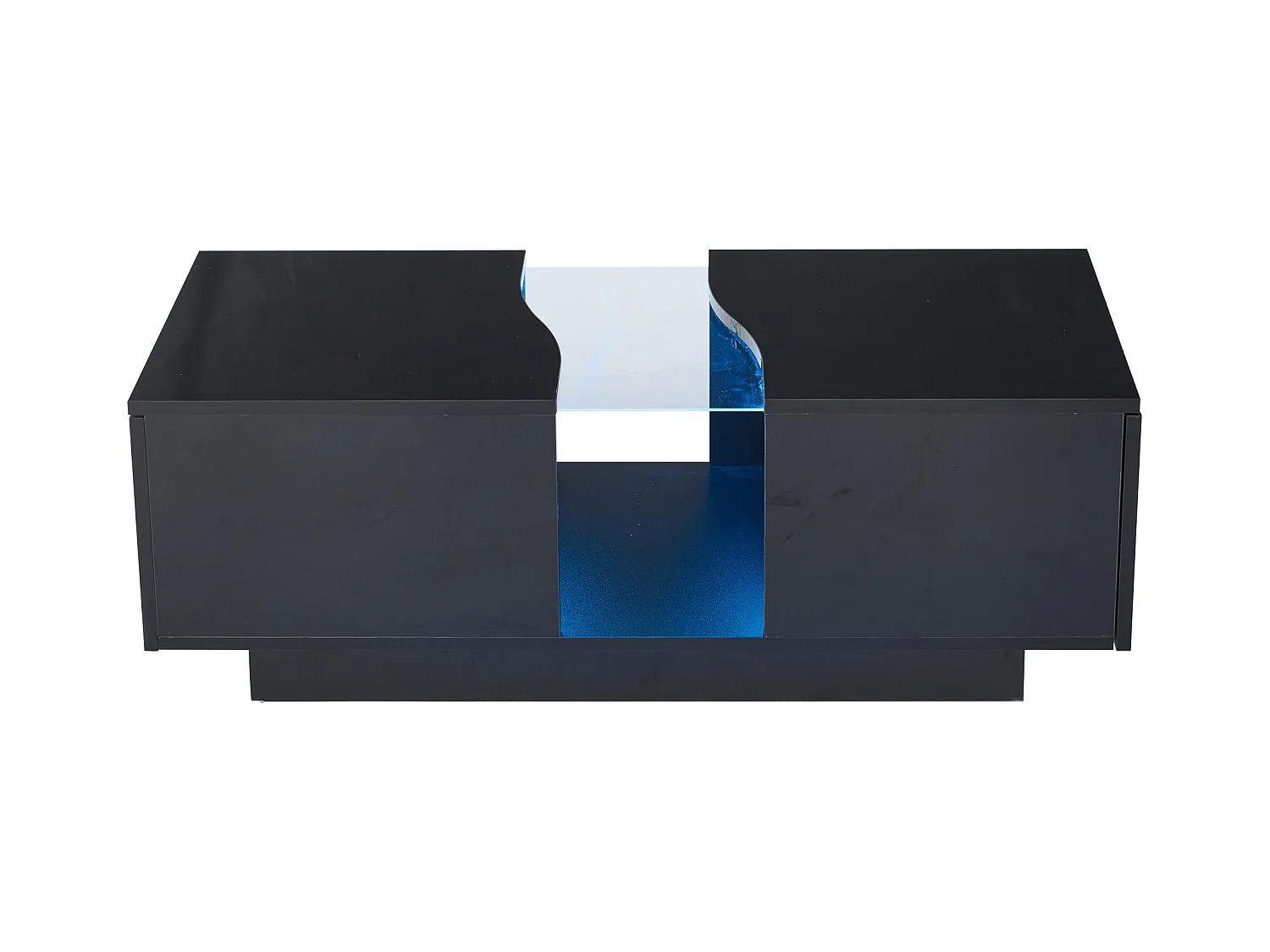 Table basse avec 2 tiroirs et LED, en MDF et acrylique, en noir laqué brillant