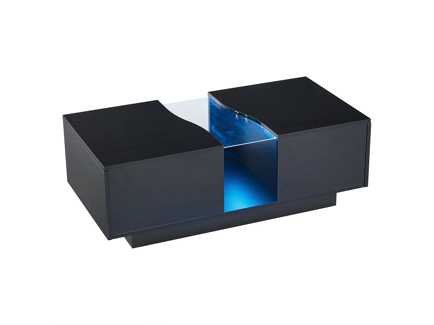 Table basse avec 2 tiroirs et LED, en MDF et acrylique, en noir laqué brillant
