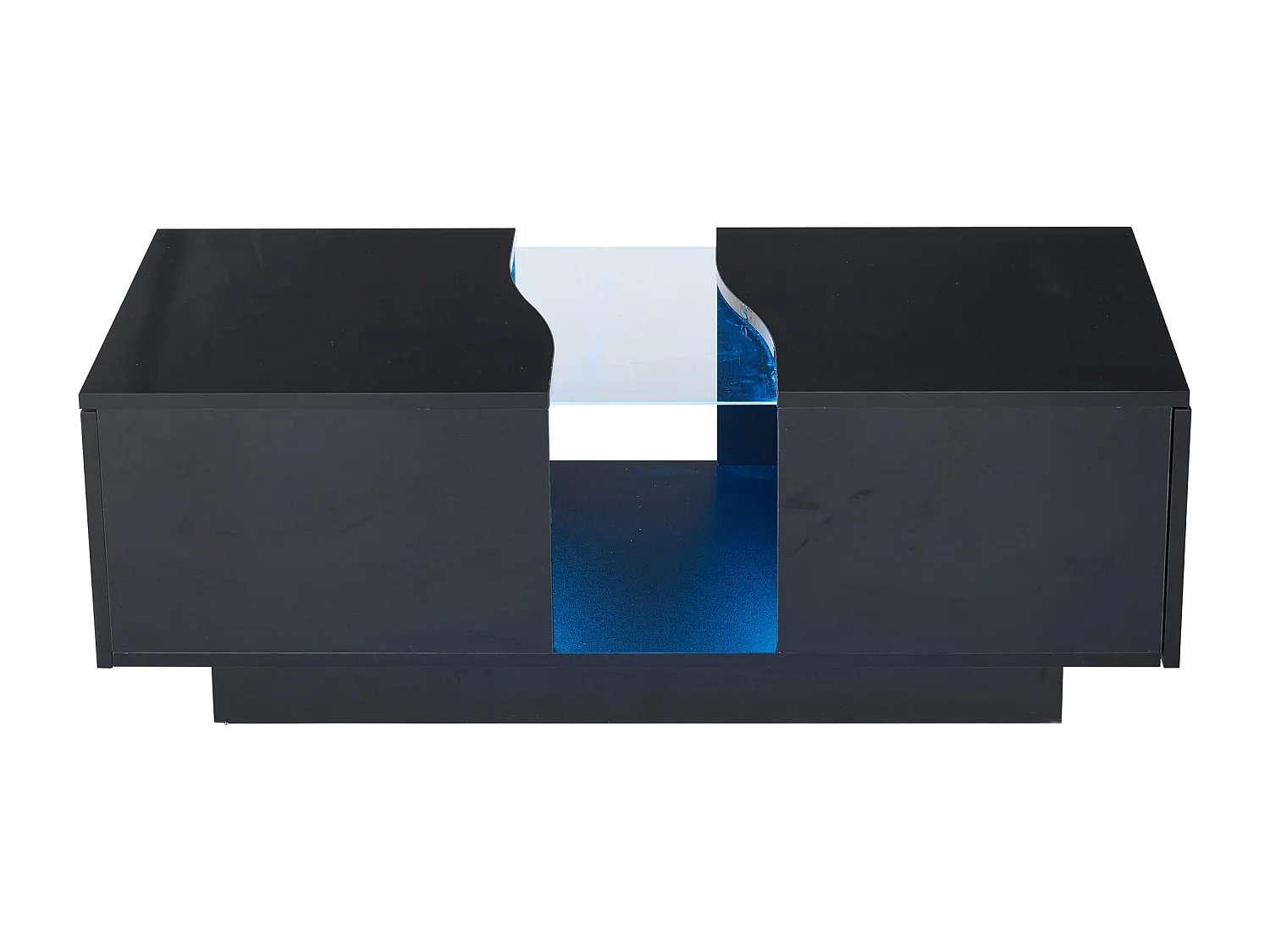 Table basse avec 2 tiroirs et LED, en MDF et acrylique, en noir laqué brillant