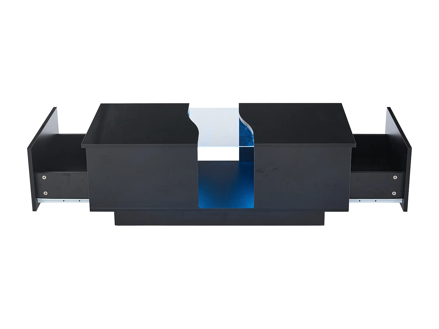 Table basse avec 2 tiroirs et LED, en MDF et acrylique, en noir laqué brillant