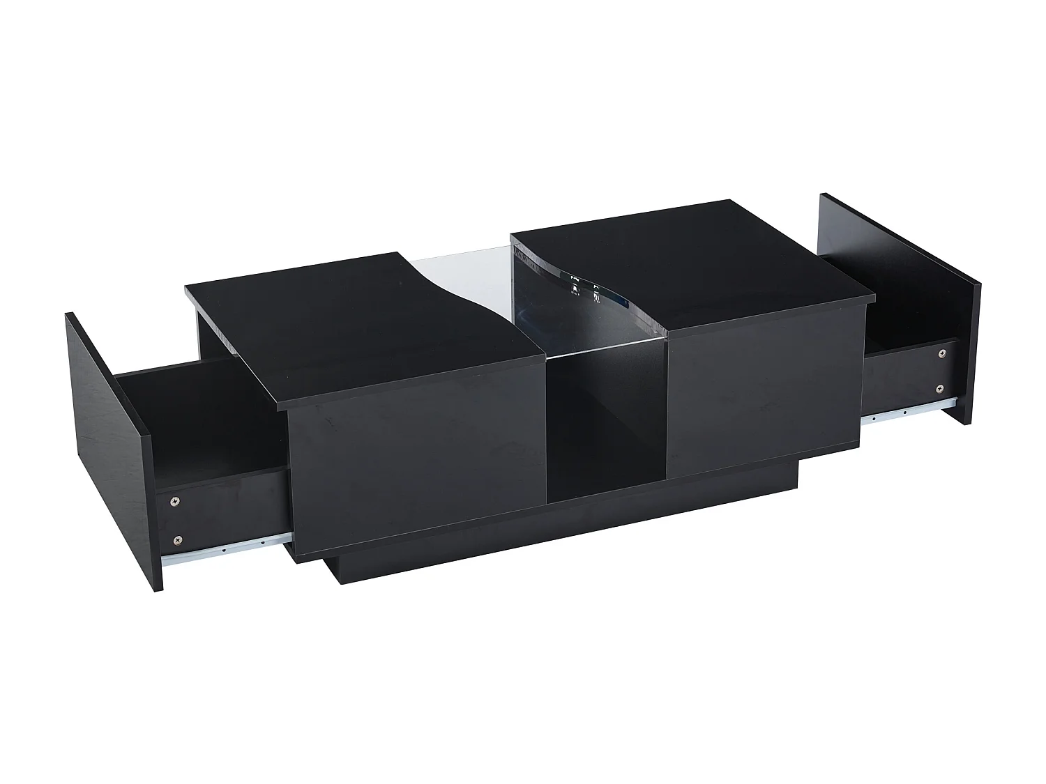 Table basse avec 2 tiroirs et LED, en MDF et acrylique, en noir laqué brillant