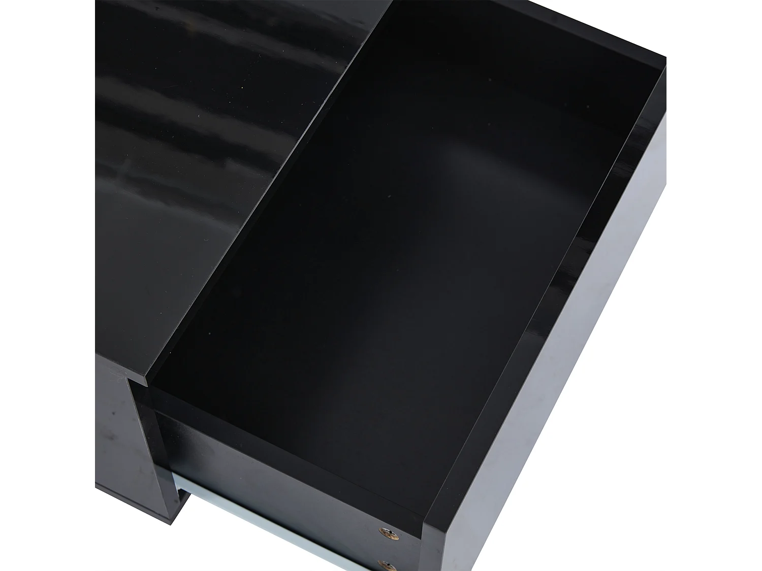 Table basse avec 2 tiroirs et LED, en MDF et acrylique, en noir laqué brillant