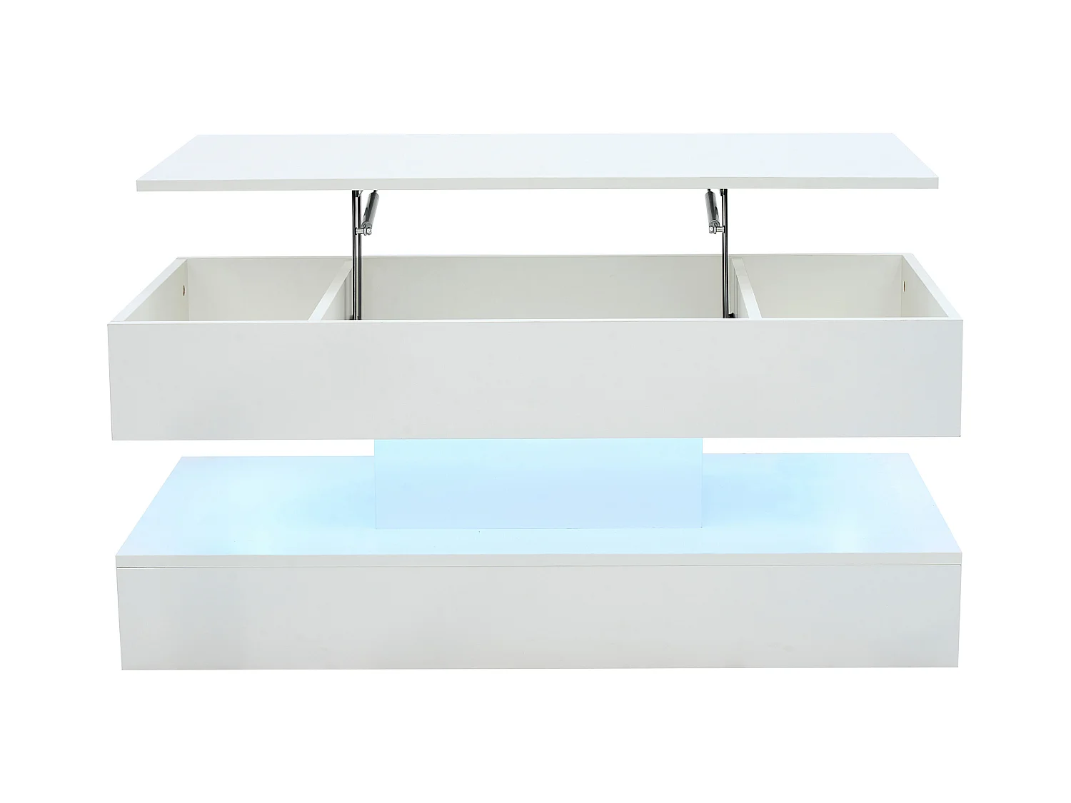 Table basse moderne - Table basse blanc avec éclairage LED et prise de charge - ascenseur hydraulique