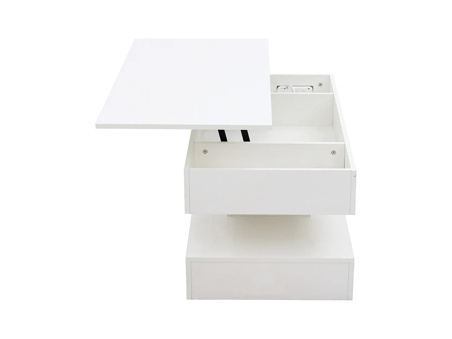 Table basse moderne - Table basse blanc avec éclairage LED et prise de charge - ascenseur hydraulique