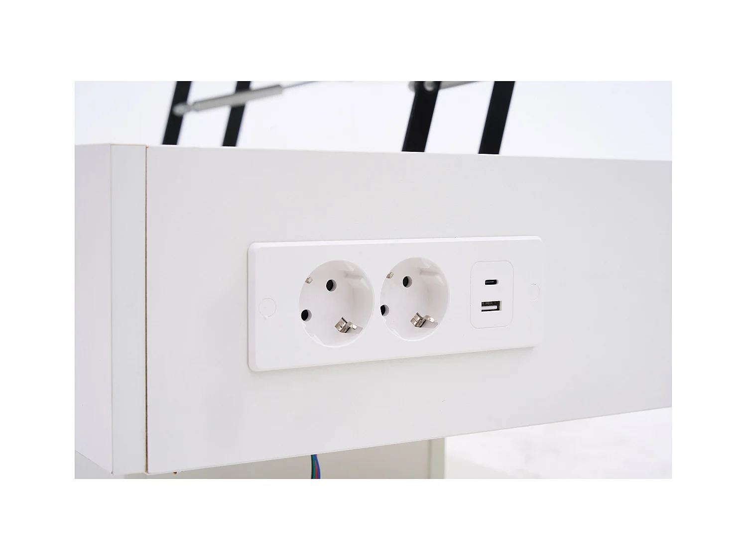 Table basse moderne - Table basse blanc avec éclairage LED et prise de charge - ascenseur hydraulique