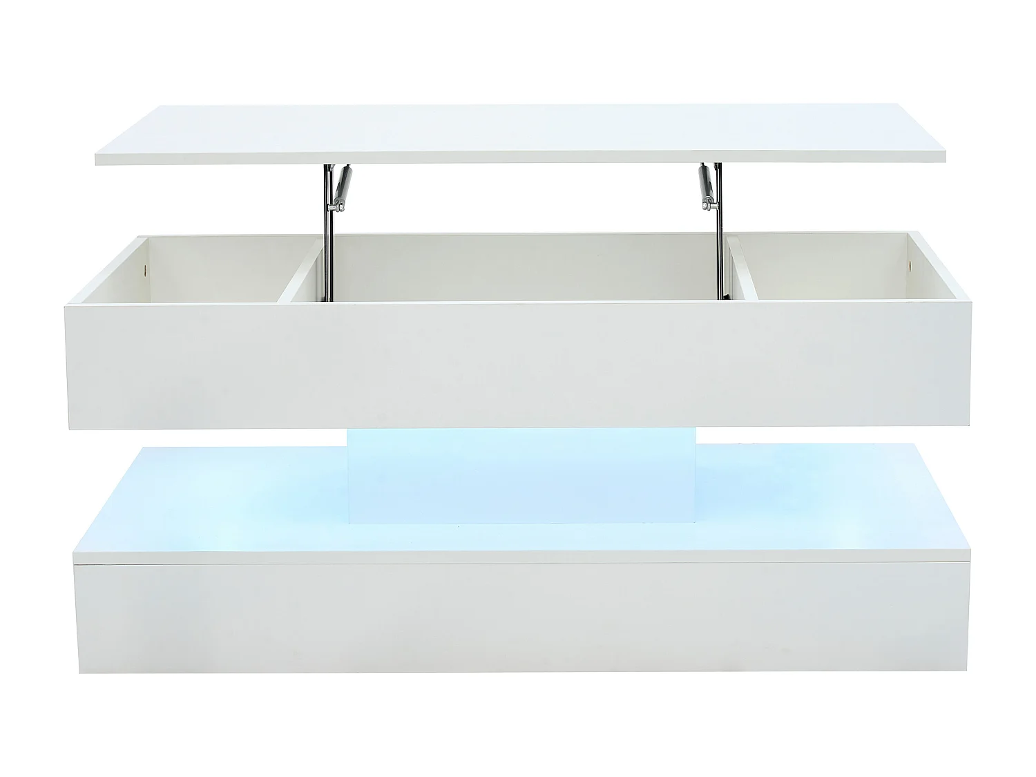 Table basse moderne - Table basse blanc avec éclairage LED et prise de charge - ascenseur hydraulique