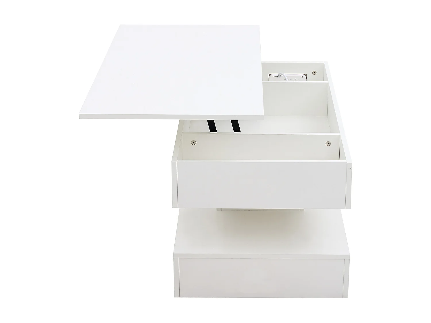 Table basse moderne - Table basse blanc avec éclairage LED et prise de charge - ascenseur hydraulique