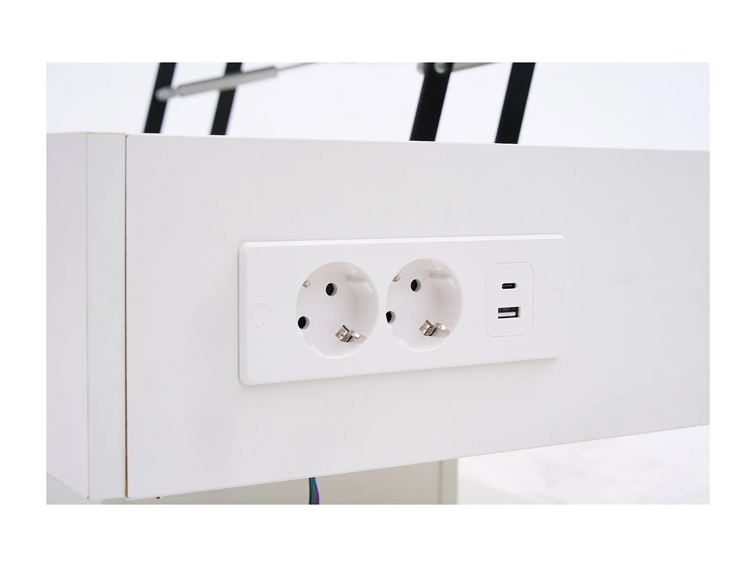 Table basse moderne - Table basse blanc avec éclairage LED et prise de charge - ascenseur hydraulique