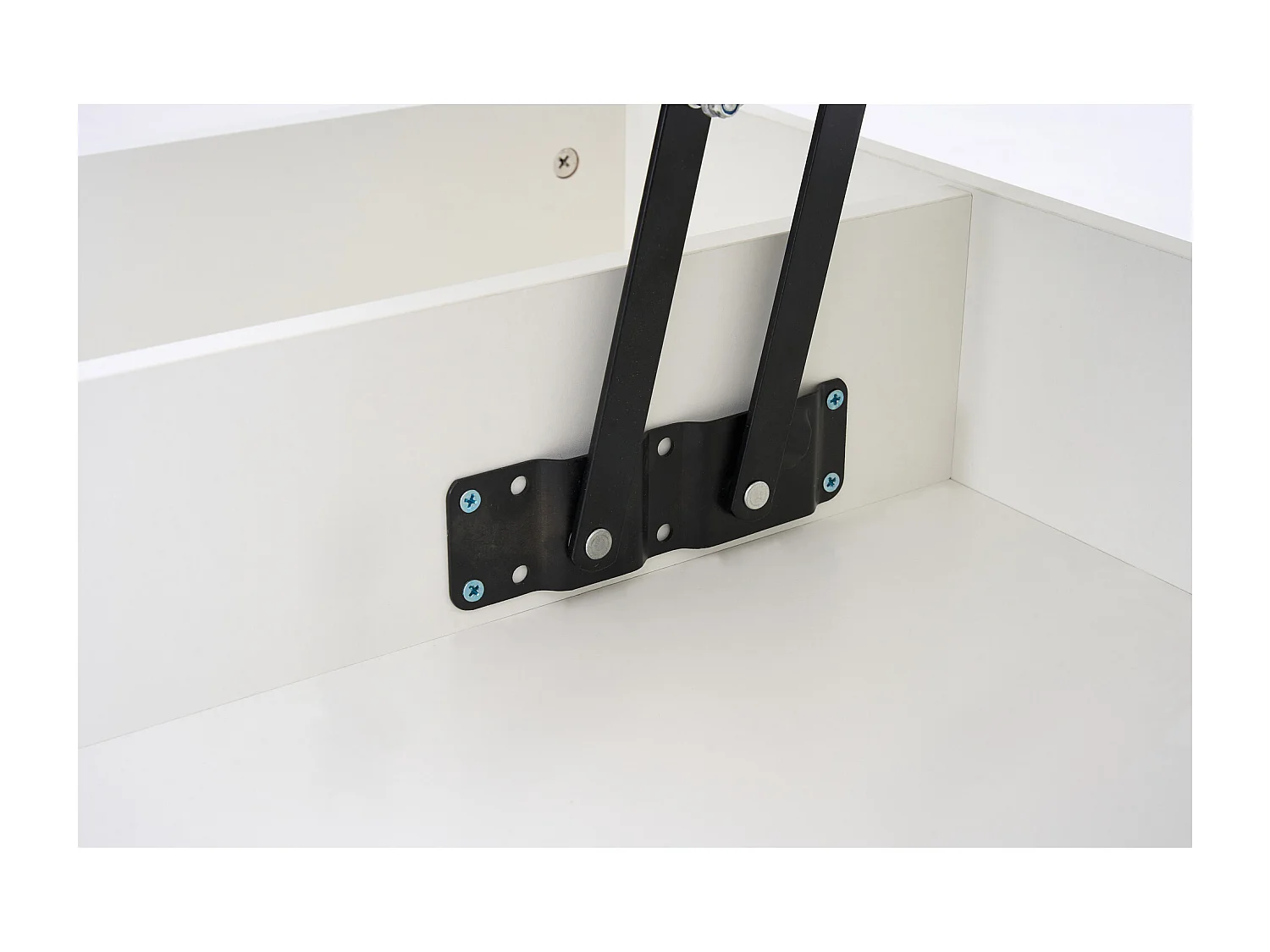 Table basse moderne - Table basse blanc avec éclairage LED et prise de charge - ascenseur hydraulique